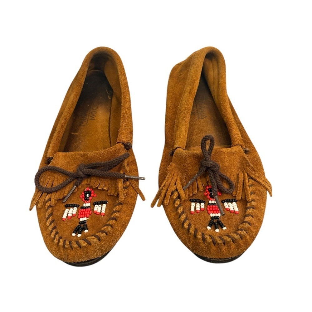 Minnetonka Thunderbird  Brown and Red Moccasins with Beadwork 7